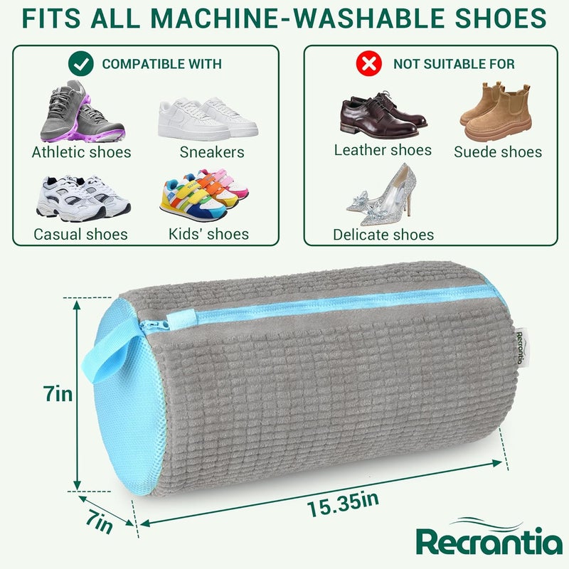 Recrantia Shoe Washing Machine Bag - Set of 2 Shoe Washing Bags, 360° Deep Clean Shoes Laundry Bag, Reusable Shoe Bag for Washing Machine, Sneaker washing machine bags, Grey - Image 5